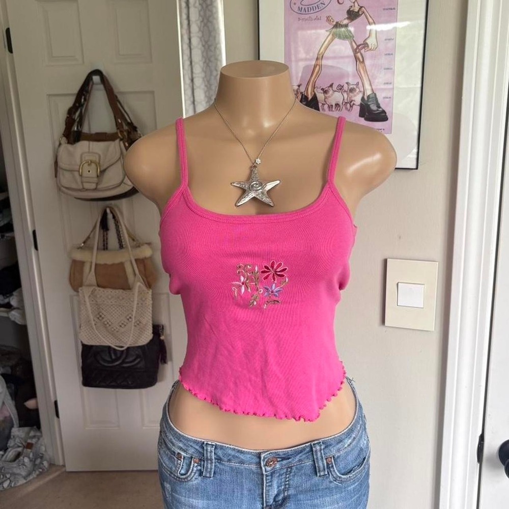 Y2K 2000s Hot Pink Embroidered Cami